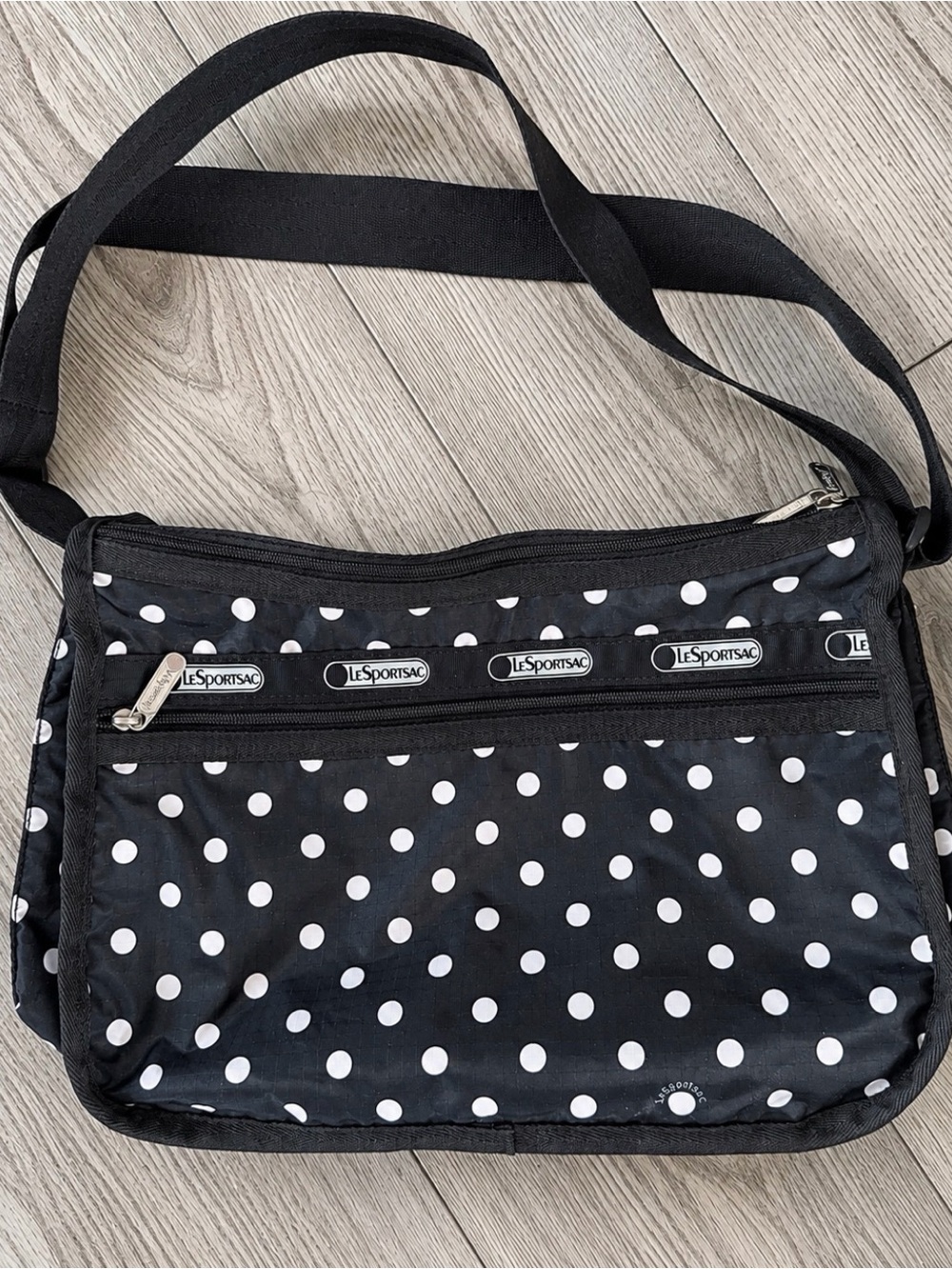 LeSportsac Black & White Polka Dot Crossbody Bag - Lightweight Nylon